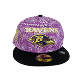Purple Paisley Baltimore Ravens Black Visor Gray Bottom NFL 2002 Draft Side Patch New Era 59Fifty Fitted