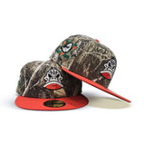 Real Tree Camo Anaheim Mighty Ducks Mascot Logo Orange Visor Gray Bottom Mighty Ducks Side Patch New Era 59Fifty Fitted