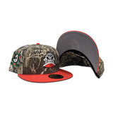 Real Tree Camo Anaheim Mighty Ducks Mascot Logo Orange Visor Gray Bottom Mighty Ducks Side Patch New Era 59Fifty Fitted