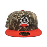 Real Tree Camo Anaheim Mighty Ducks Mascot Logo Orange Visor Gray Bottom Mighty Ducks Side Patch New Era 59Fifty Fitted