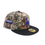 Real Tree Camo Los Angeles Dodgers Black Visor Green Bottom 40th Anniversary Dodgers Stadium Side Patch New Era 59Fifty Fitted