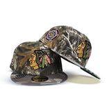 Real Tree Glow in The Dark Chicago Blackhawks Beige Camo Visor Green Bottom 42nd All Star Game Side Patch New Era 59Fifty Fitted