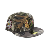 Real Tree Glow in The Dark Chicago Blackhawks Beige Camo Visor Green Bottom 42nd All Star Game Side Patch New Era 59Fifty Fitted