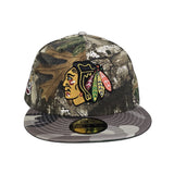 Real Tree Glow in The Dark Chicago Blackhawks Beige Camo Visor Green Bottom 42nd All Star Game Side Patch New Era 59Fifty Fitted