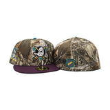 Real Tree Anaheim Mighty Ducks Plum Visor Green Bottom "Mighty Decade" EST 1993 Side Patch New Era 59Fifty Fitted