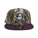 Real Tree Anaheim Mighty Ducks Plum Visor Green Bottom "Mighty Decade" EST 1993 Side Patch New Era 59Fifty Fitted