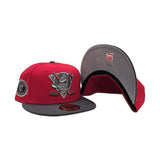 Red Anaheim Mighty Ducks Dark Gray Visor Gray Bottom Anaheim Ducks Side Patch New Era 59Fifty Fitted