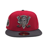 Red Anaheim Mighty Ducks Dark Gray Visor Gray Bottom Anaheim Ducks Side Patch New Era 59Fifty Fitted