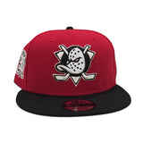 Red Anaheim Mighty Ducks Black Visor Pink Bottom 30th Anniversary Side Patch "Valentines Day Collection" New Era 9Fifty Snapback