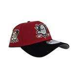 Red Anaheim Mighty Ducks Black Curved Brim Gray Bottom 30th Anniversary Side Patch New Era A-Frame 9Forty Snapback