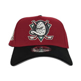 Red Anaheim Mighty Ducks Black Curved Brim Gray Bottom 30th Anniversary Side Patch New Era A-Frame 9Forty Snapback