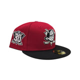 Red Anaheim Mighty Ducks Black Visor Pink Bottom 30th Anniversary Side Patch "Valentines Day Collection" New Era 59Fifty Fitted