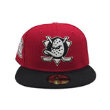 Red Anaheim Mighty Ducks Black Visor Pink Bottom 30th Anniversary Side Patch "Valentines Day Collection" New Era 59Fifty Fitted