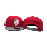 Red Chicago Cubs Paint Drip Logo Dark Gray Visor Gray Bottom Cubs Side Patch New Era 9Fifty Snapback