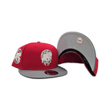 Red Chicago Cubs Paint Drip Logo Dark Gray Visor Gray Bottom Cubs Side Patch New Era 9Fifty Snapback