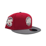 Red Chicago Cubs Paint Drip Logo Dark Gray Visor Gray Bottom Cubs Side Patch New Era 9Fifty Snapback