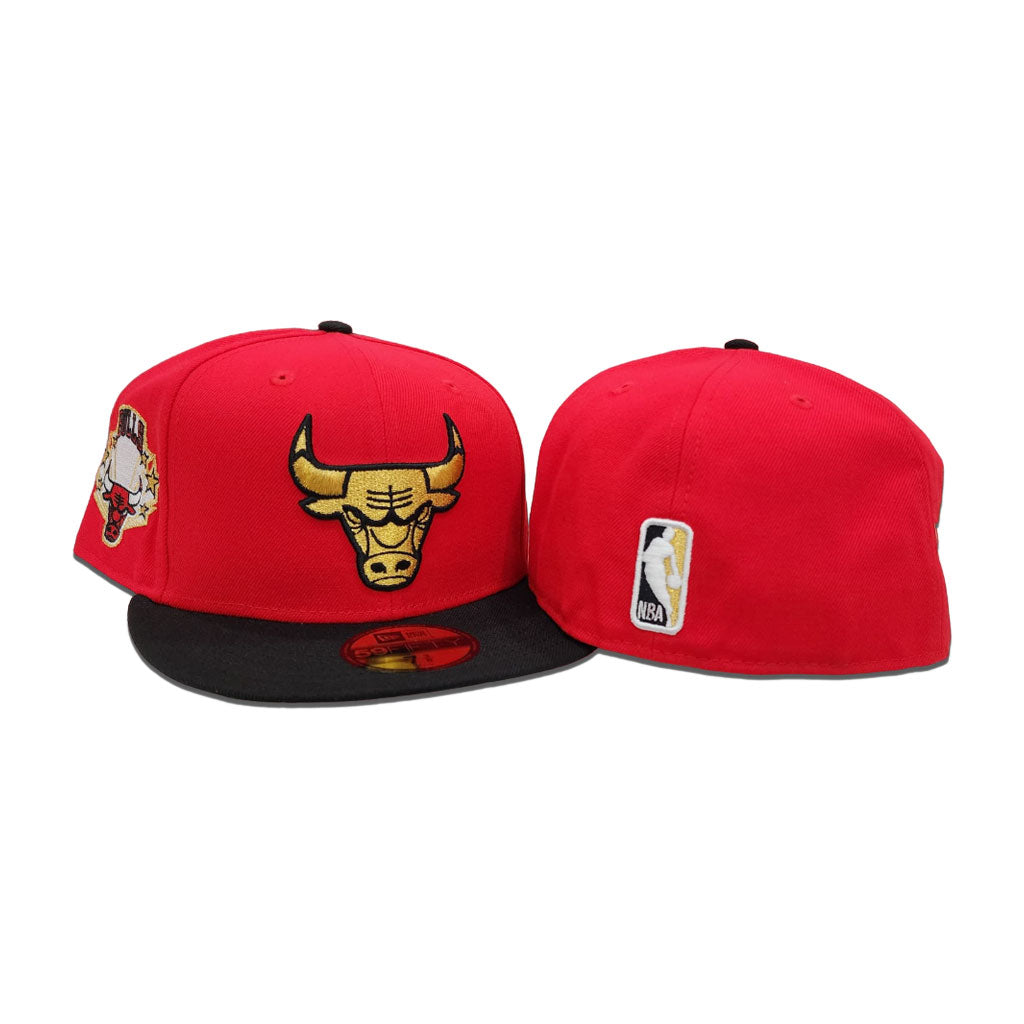 Red Chicago Bulls Black Visor Gray Bottom Gameday Gold Pop Stars Side Patch New Era 59Fifty Fitted