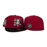 Red Glow In The Dark Anaheim Mighty Ducks Black Visor Gray Bottom 30th Anniversary Side Patch New Era 59Fifty Fitted