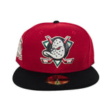 Red Glow In The Dark Anaheim Mighty Ducks Black Visor Gray Bottom 30th Anniversary Side Patch New Era 59Fifty Fitted
