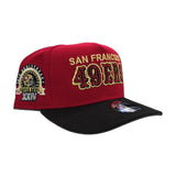 Red San Francisco 49ers Black Curved Brim Gray Bottom 30th Anniversary Super Bowl XXIV Side Patch New Era 9Fifty A-Frame Snapback