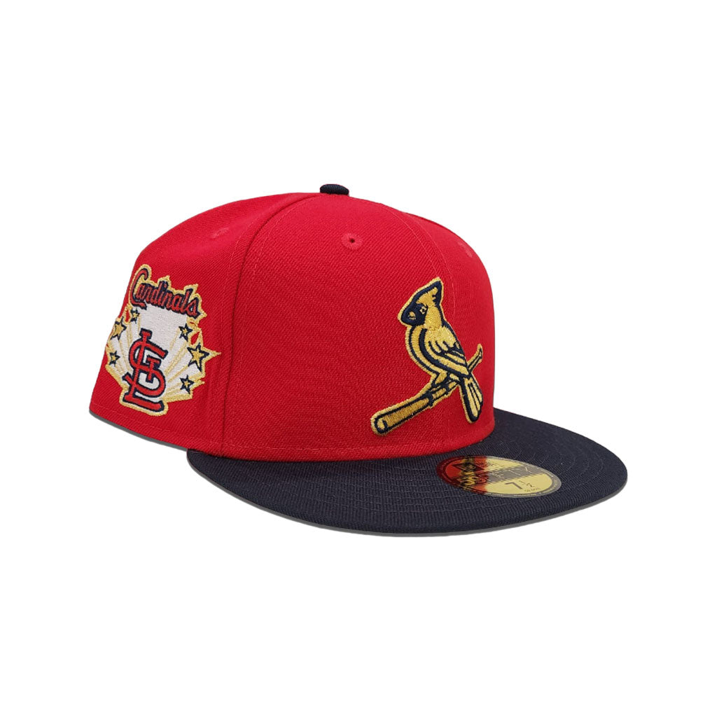 Red St. Louis Cardinals Navy Blue Visor Gray Bottom Gameday Gold Pop Stars Side Patch New Era 59Fifty Fitted