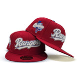 Red Texas Rangers Script Logo Green Bottom 2023 World Series Champions Side Patch New Era 59Fifty Fitted