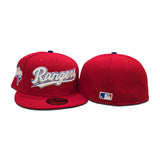 Red Texas Rangers Script Logo Green Bottom 2023 World Series Champions Side Patch New Era 59Fifty Fitted