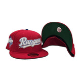 Red Texas Rangers Script Logo Green Bottom 2023 World Series Champions Side Patch New Era 59Fifty Fitted