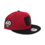 Red Las Vegas Raiders Black Visor 60th Anniversary Side Patch New Era Metal Badge 9Fifty Snapback