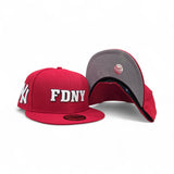 Red Fire Department City Of New York "FDNY" Gray Bottom New York Yankees Side Patch New Era 59FIFTY Fitted Hat