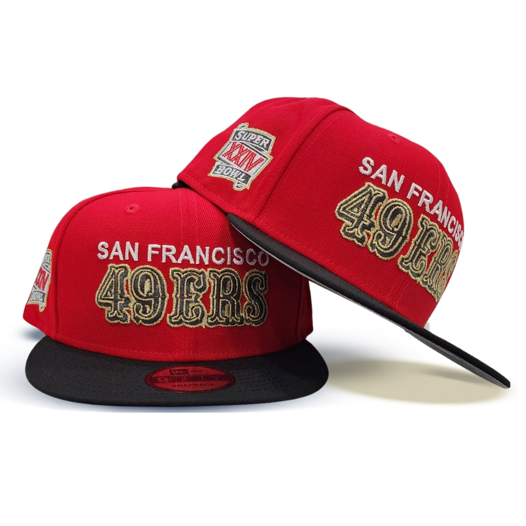 Red San Francisco 49ers Black Visor Gray Bottom Super Bowl XXIV Side Patch  New Era 9Fifty Snapback