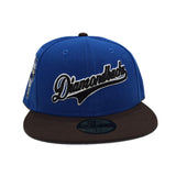 Royal Blue Arizona Diamondbacks Script Brown Visor Icy Blue Bottom 1998 Inaugural Season Side Patch New Era 59Fifty Fitted