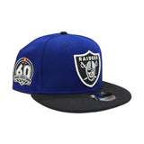 Royal Blue Las Vegas Raiders Black Visor Gray Bottom 60th Anniversary New Era 9Fifty Snapback