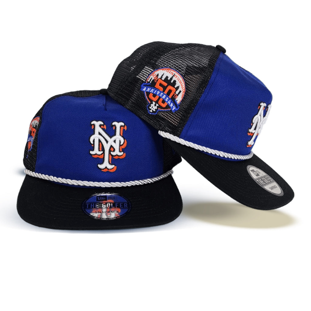 New Era 59FIFTY New York Mets 50th Anniversary Patch Jersey Hat- Black, Royal Black/Royal / 7 1/8