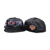Satin Black New York Knicks Space Logo Gray Bottom 2x Champions Side Patch New Era 59Fifty Fitted