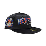 Satin Black New York Knicks Space Logo Gray Bottom 2x Champions Side Patch New Era 59Fifty Fitted