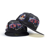 Satin Black New York Knicks Space Logo Gray Bottom 2x Champions Side Patch New Era 59Fifty Fitted