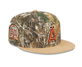 Real Tree Los Angeles Angels Tan Suede Visor Gray Bottom 50th Anniversary Side Patch New Era 59Fifty Fitted