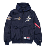 Navy Blue Cooperstown Houston Astros Alpha Industries X New Era L-2B Hooded Bomber Jacket