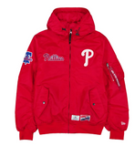 Red Philadelphia Phillies Alpha Industries X New Era L-2B Hooded Bomber Jacket