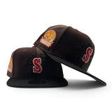Brown/Walnut Pinwheel Seattle Mariners Crows Logo Black Visor Gray Bottom 30th Anniversary Side Patch New Era Fitted