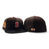 Brown/Walnut Pinwheel Seattle Mariners Crows Logo Black Visor Gray Bottom 30th Anniversary Side Patch New Era Fitted