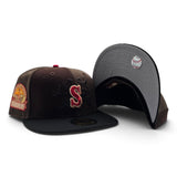 Brown/Walnut Pinwheel Seattle Mariners Crows Logo Black Visor Gray Bottom 30th Anniversary Side Patch New Era Fitted