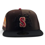 Brown/Walnut Pinwheel Seattle Mariners Crows Logo Black Visor Gray Bottom 30th Anniversary Side Patch New Era Fitted