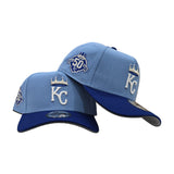 Sky Blue Kansas City Royals Royal Blue Curved Brim Gray Bottom 50th Anniversary Side Patch New Era 9fifty A-Frame Snapback