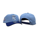 Sky Blue Kansas City Royals Royal Blue Curved Brim Gray Bottom 50th Anniversary Side Patch New Era 9fifty A-Frame Snapback