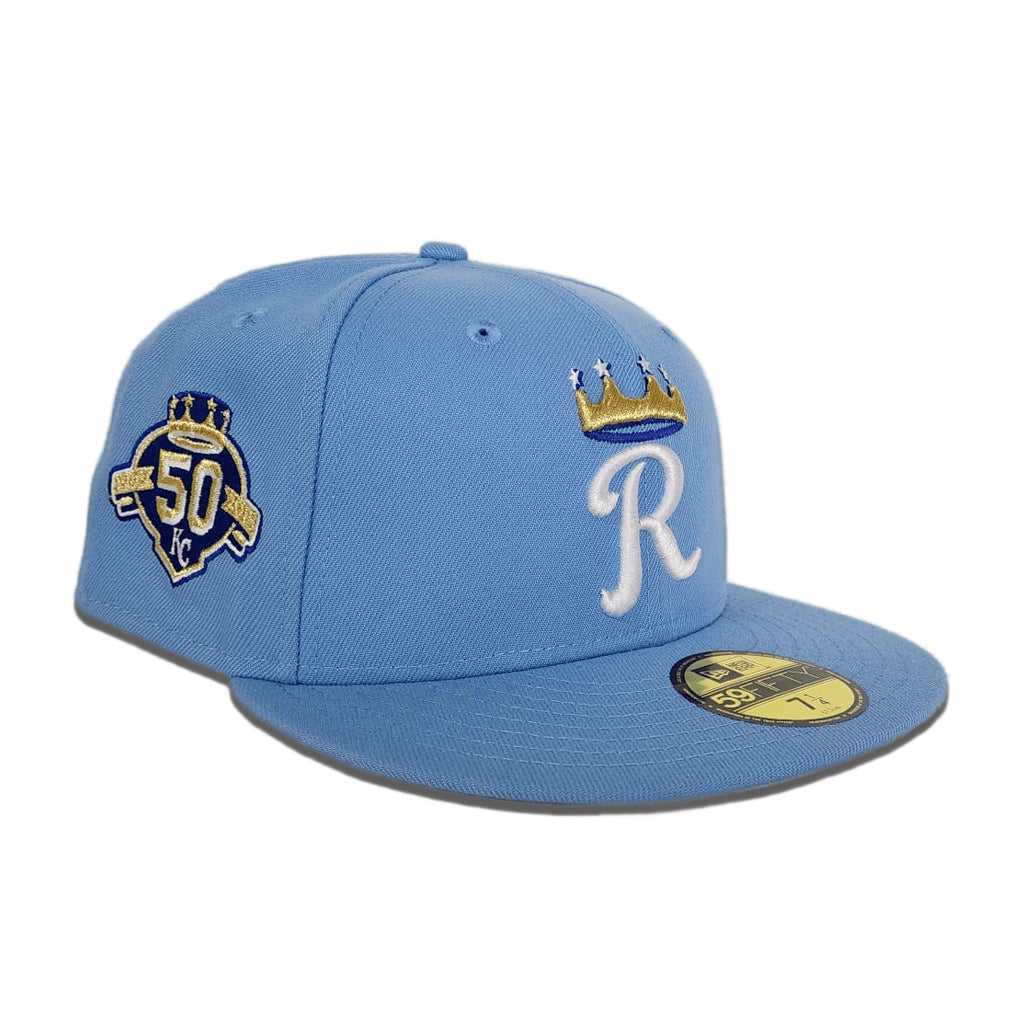 Off White Kansas City Royals Sky Blue Visor Gray Bottom 50th Anniversary Side Patch New Era 59FIFTY Fitted 7