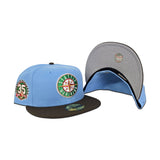 Sky Blue Seattle Mariners Brown Visor Gray Bottom 35th Anniversary Side Patch New Era 59Fifty Fitted