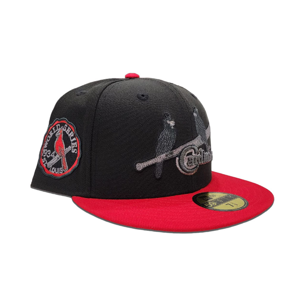 Black St. Louis Cardinals Red Visor Gray Bottom 1934 World Series Side Patch New Era 59Fifty Fitted