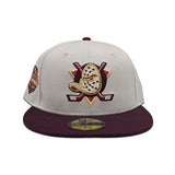 Stone Anaheim Mighty Ducks Burgundy Visor Gray Bottom 2007 Stanley Cup Champions Side Patch New Era 59Fifty Fitted